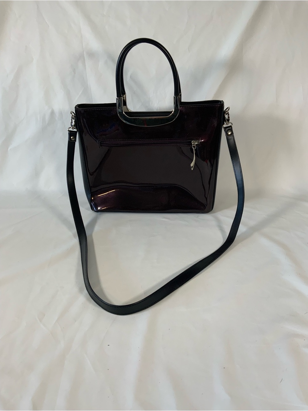 Beijo Patent Shoulder Bag - Dark Purple / Black